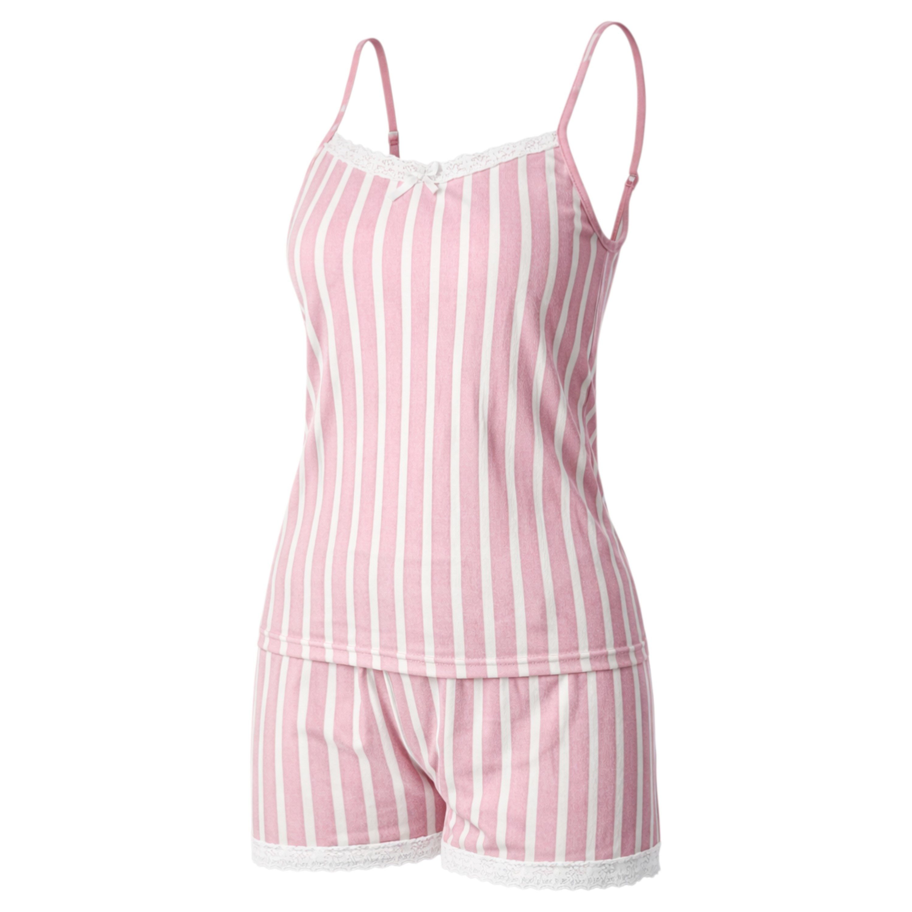 fashionshowcase Pyjama Damen Sommer Schlafanzug kurz Spaghettiträger Set Baumwolle (Hausanzug, 2-teiliges Set) atmungsaktiv, weich, hautfreundlich