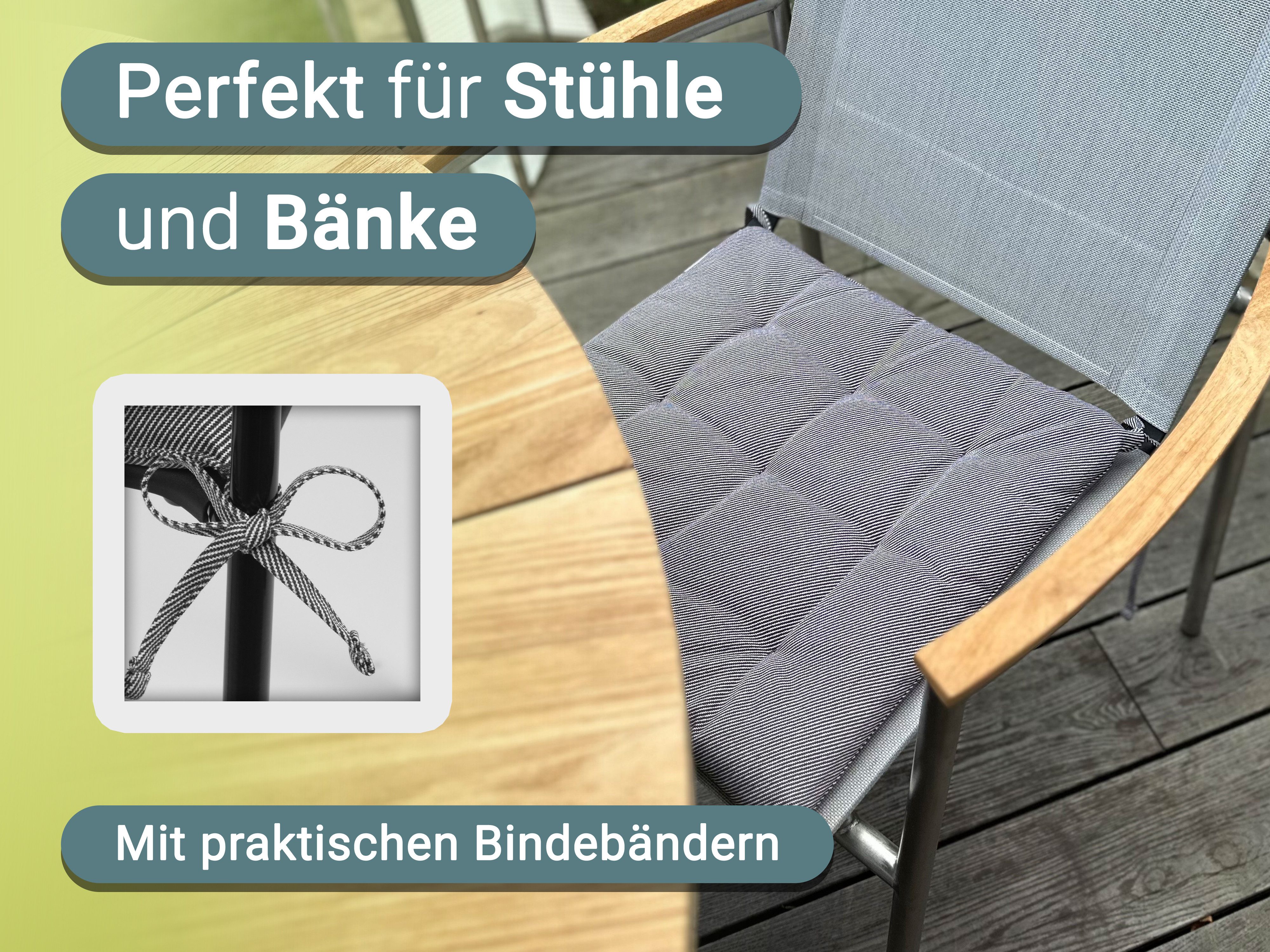 ZOLLNER Stuhlkissen, 40 x 40 x 3 cm, mit Bindebänder, für Indoor und Outdoor