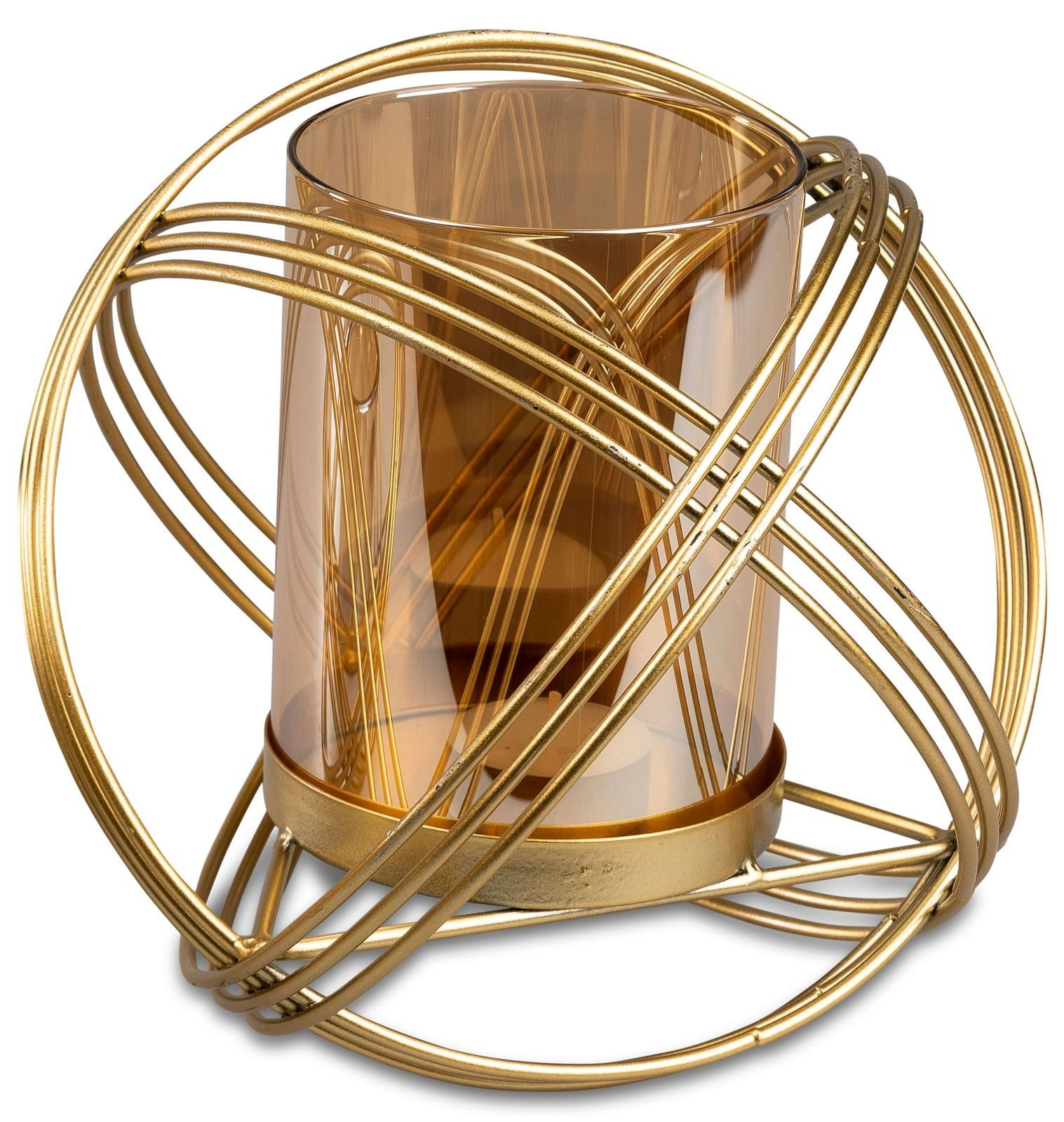 formano Dekolicht Windlicht Kugel 20cm goldfarben Metall farbigem Glas Teelichthalter