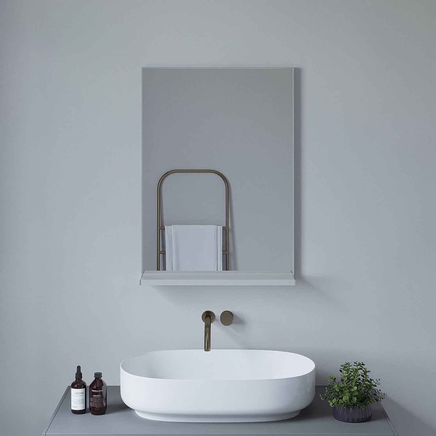 AQUALAVOS Spiegel Wandspiegel Badspiegel mit Ablage 50x70 80x60 100x60 cm Dekospiegel, Geeignet für Flur, Schlafzimmer, Wohnzimmer usw (Ohne Beleuchtung)