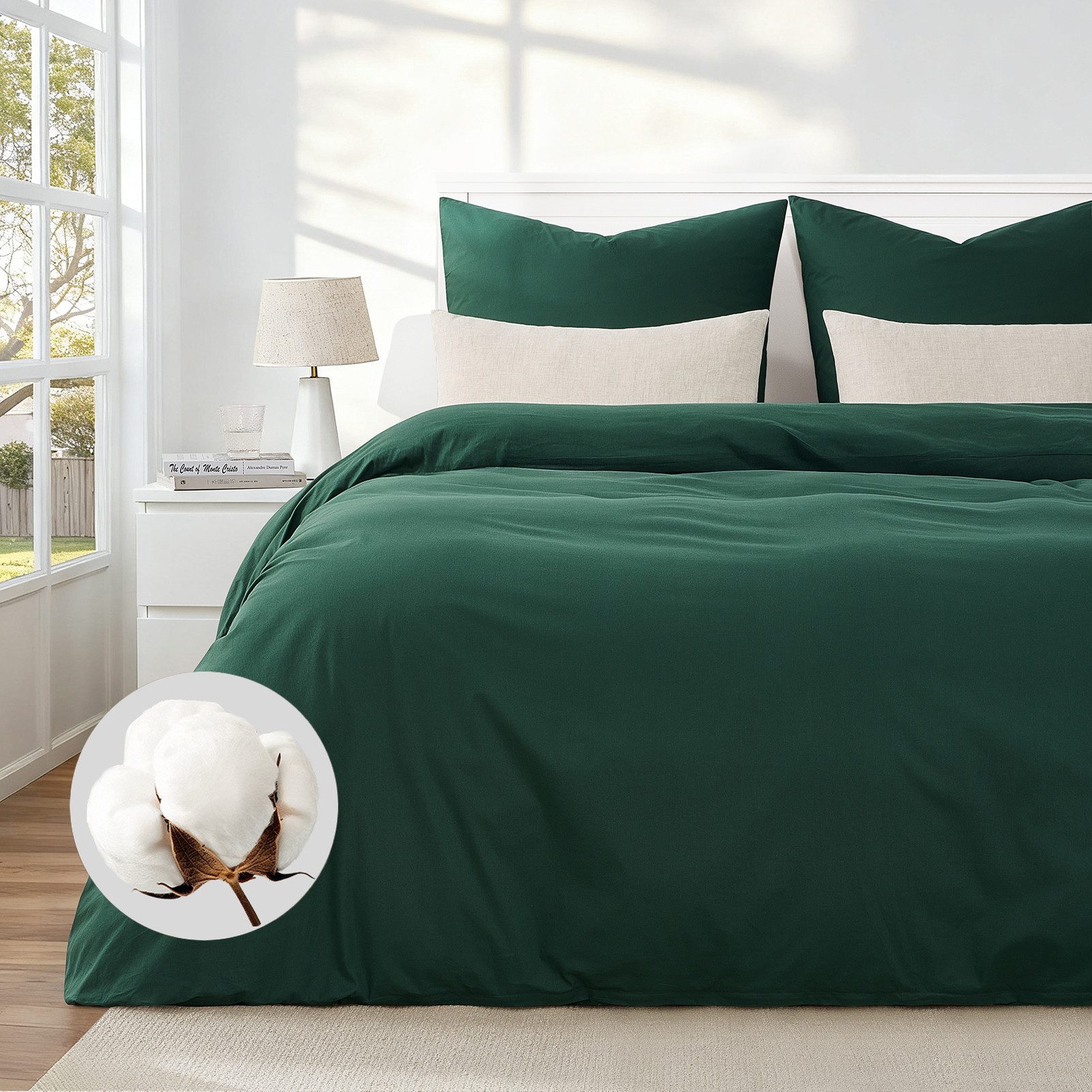 Topfinel Bettwäsche 135 x 200 baumwolle weich hautfreundlich Allergiker Baby ganzjährig, Baumwolle, 3 teilig, bettwäsche-sets 240 X 220 mit reißverschluss Dunkelgrün Einfarbig Boho