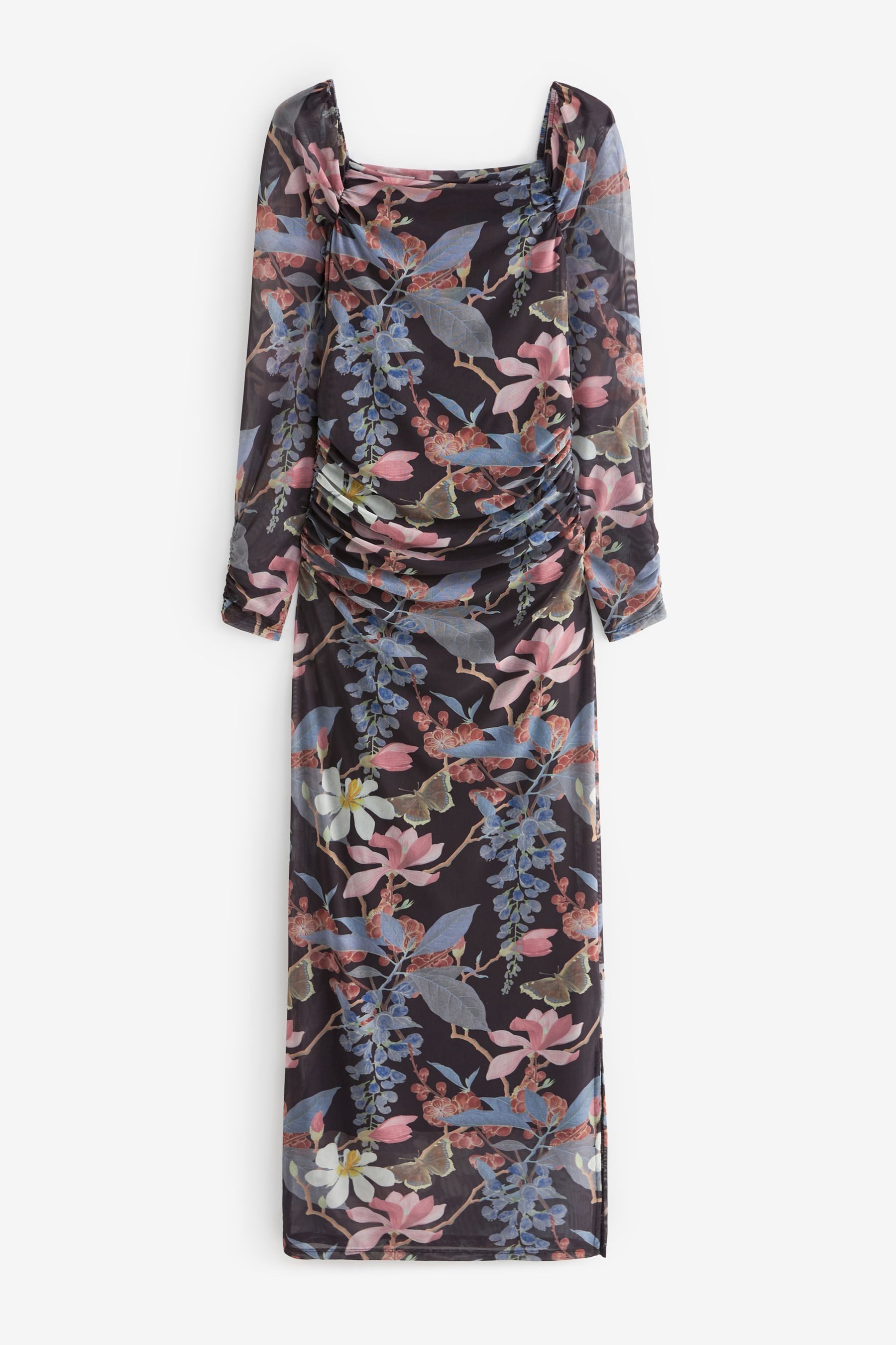 Jerseykleid Kew Collection Mesh-Kleid mit eckigem Ausschnitt