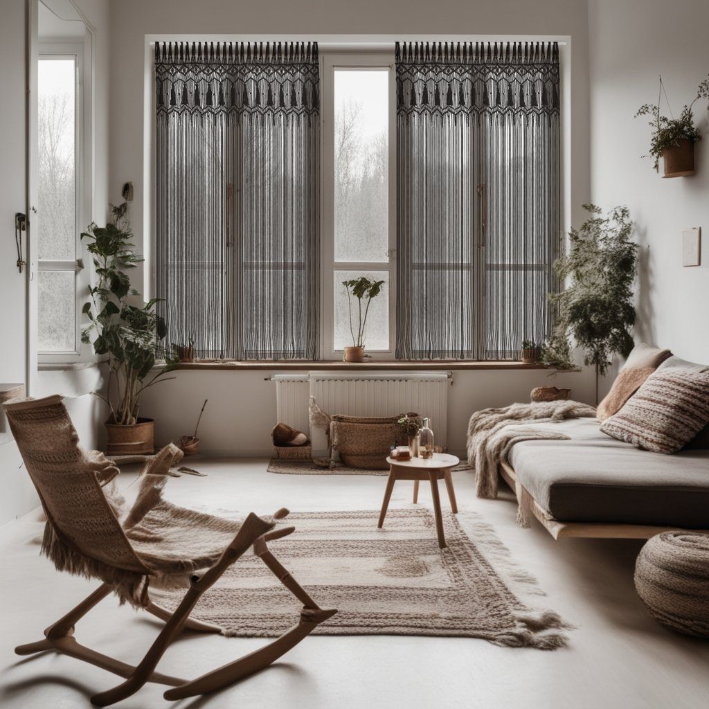 Cozyor Türvorhang Makramee 132 x 200 cm Boho Vorhang Fenstervorhang Raumteiler (1 St), Schlaufen, Baumwolle, mit Klemmstange ohne Bohren schwarz, Wandteppich Ra – Bild 5 von 5