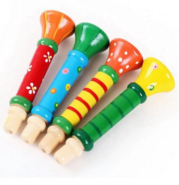 GICO Spielzeug-Musikinstrument Set mit 4 Trompeten, Pfeifen, Tröten aus Holz - 7940