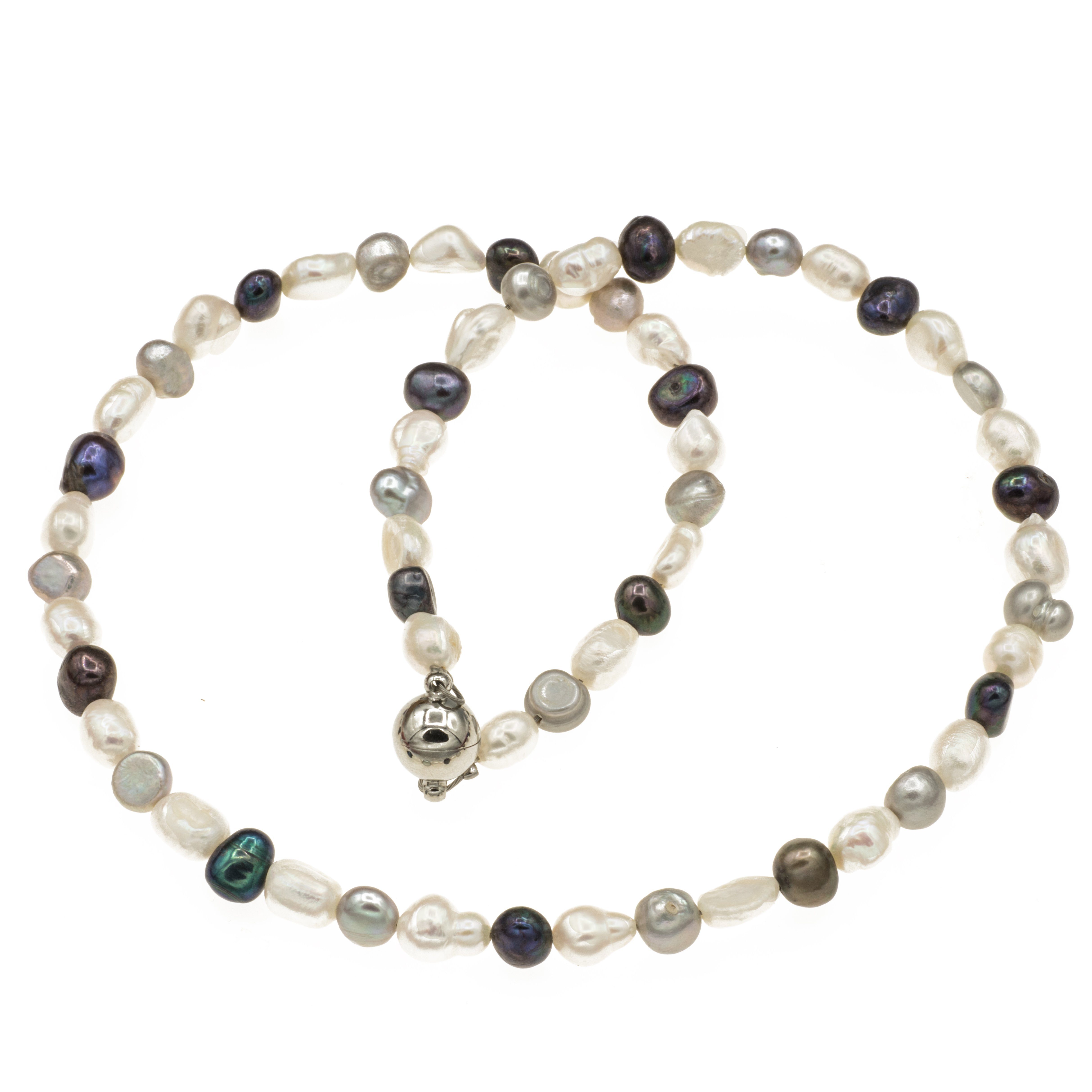 Bella Carina Perlenkette Kette mit echten Zuchtperlen Süßwasser, hell und grau, mit echten Zuchtperlen