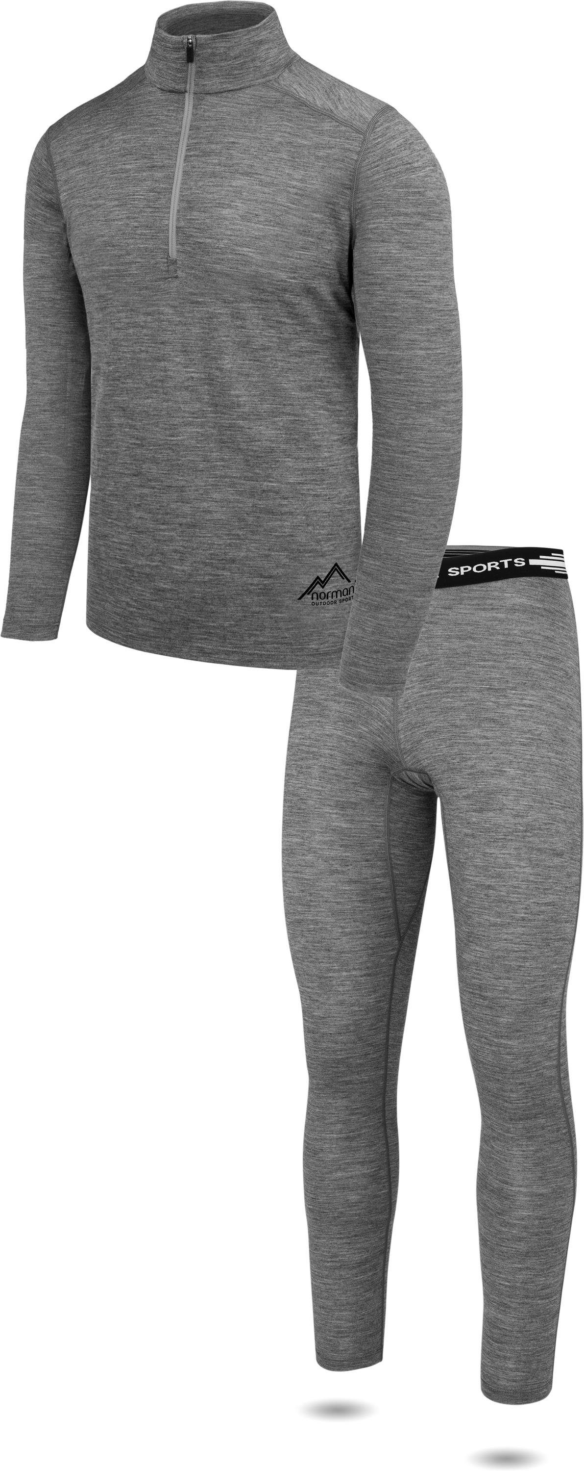 normani Thermounterhemd Herren Merino Langarmshirt und Hose Thermo Skiunterwäsche Unterhemd und Unterhose – 100 % Merinowolle