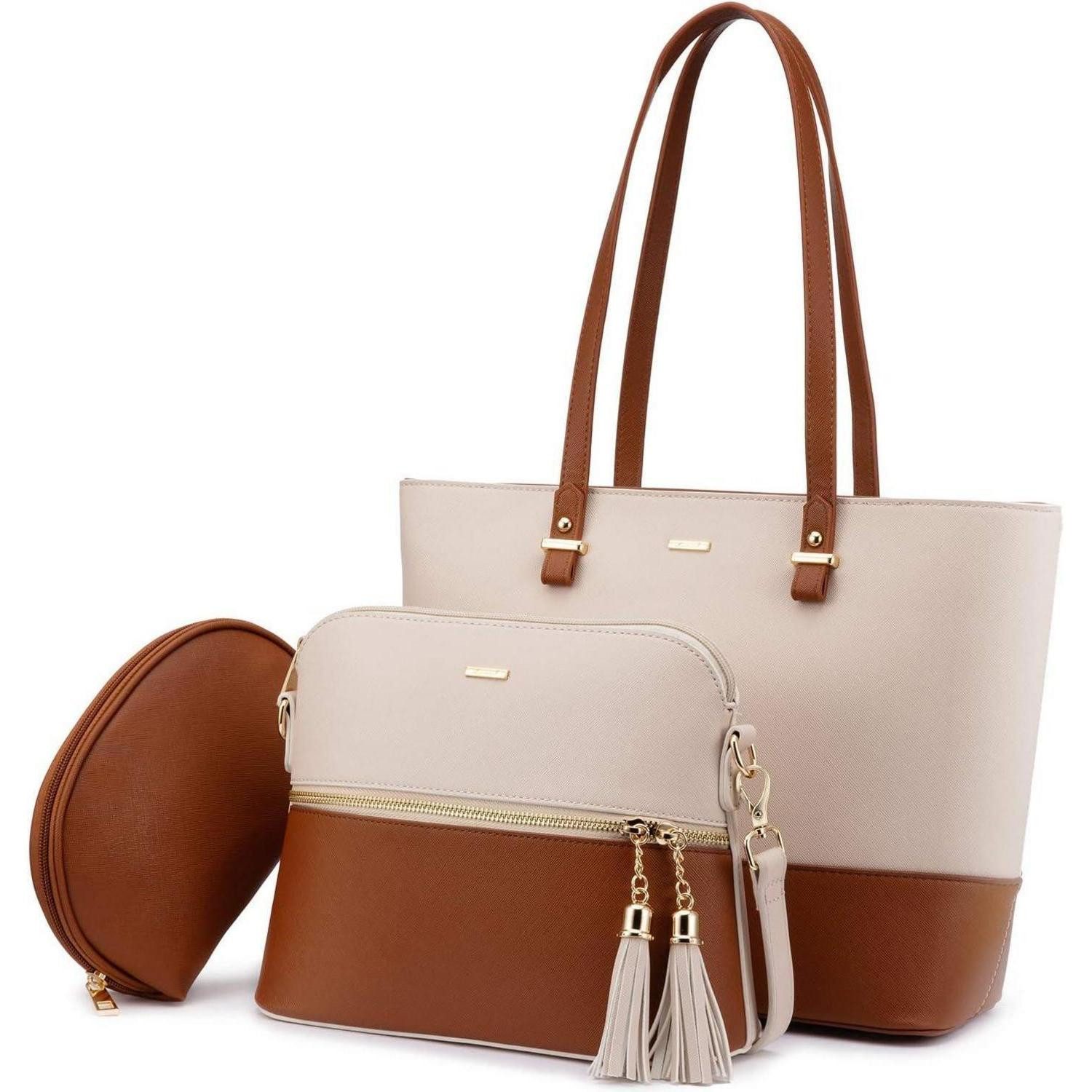 LuxusKollektion Handtasche 3er Set Handtasche Schultertasche Umhängetasche in Kunstleder