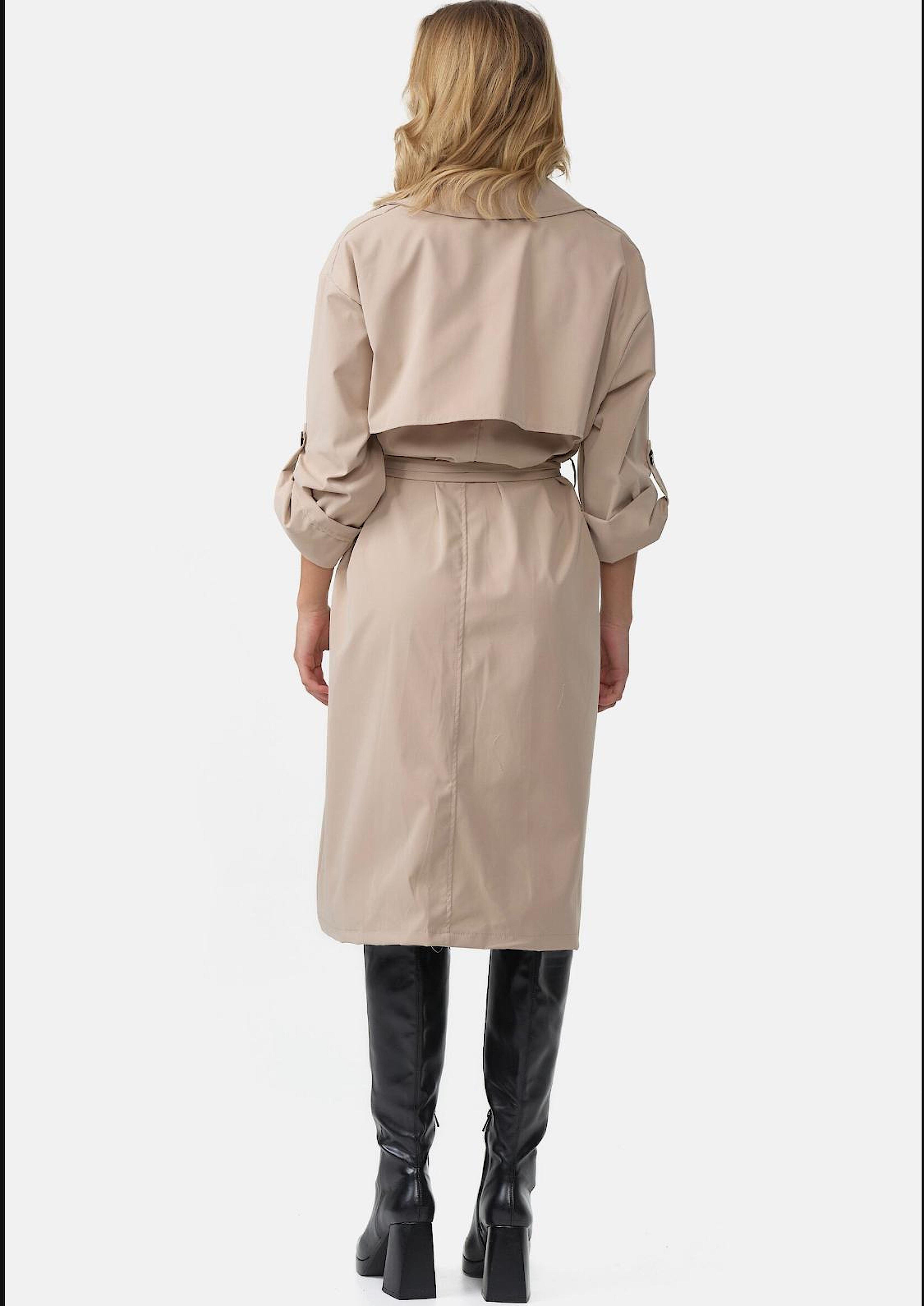 Worldclassca Trenchcoat Worldclassca TRENCHCOAT Oversize mit Gürtel Reverskragen Mantel Beige