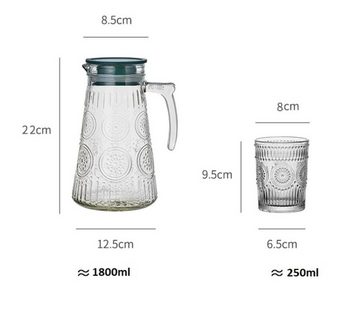 Cheffinger Karaffe, (5-tlg), 1,8 Liter Karaffe 4 Gläser je 250ml Glas Trinkgläser Limonade 5 tlg
