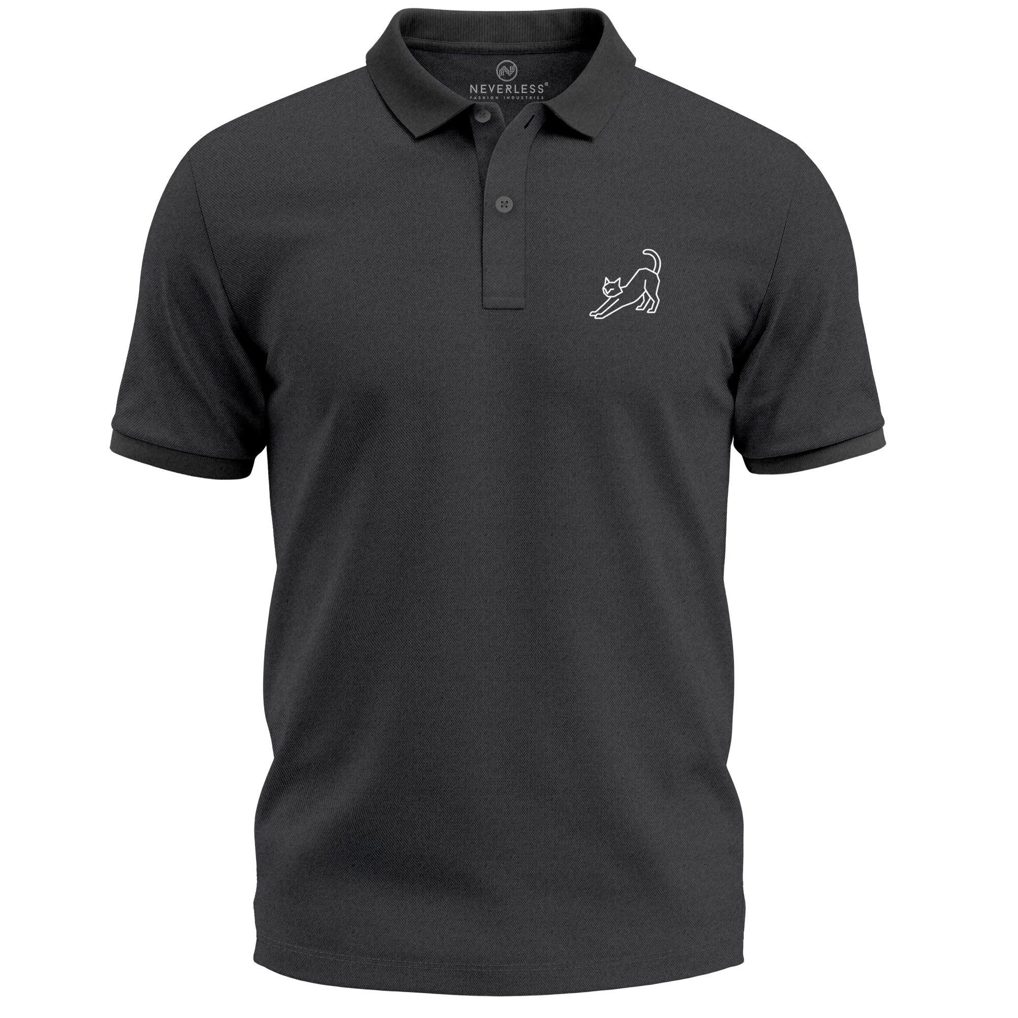 Neverless Poloshirt Poloshirt Herren mit Grafik Print Katze– Kurzarm Polo Sommer Casual mit Print