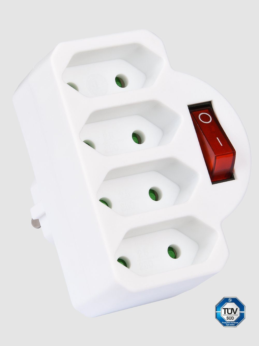 HEITECH 4-Wege-Steckdosenadapter mit Schalter und Kindersicherung Mehrfachsteckdose