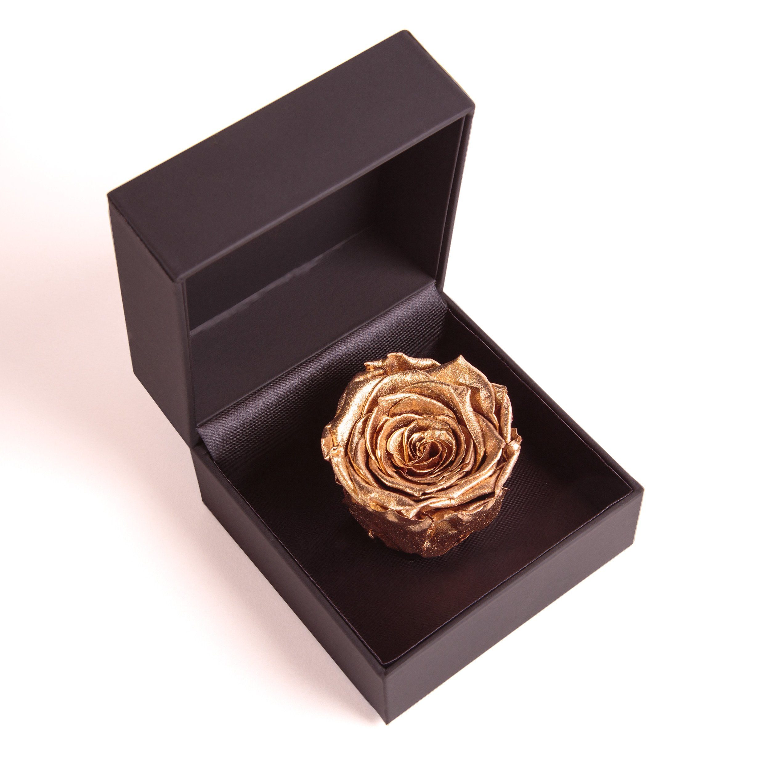 Rosenbox Infinity cm, 9 Kunstblume Rose ROSEMARIE SCHULZ konserviert Rose Heidelberg, Gold Höhe Groß Ringdose Box in Rose, Ringbox Langlebige