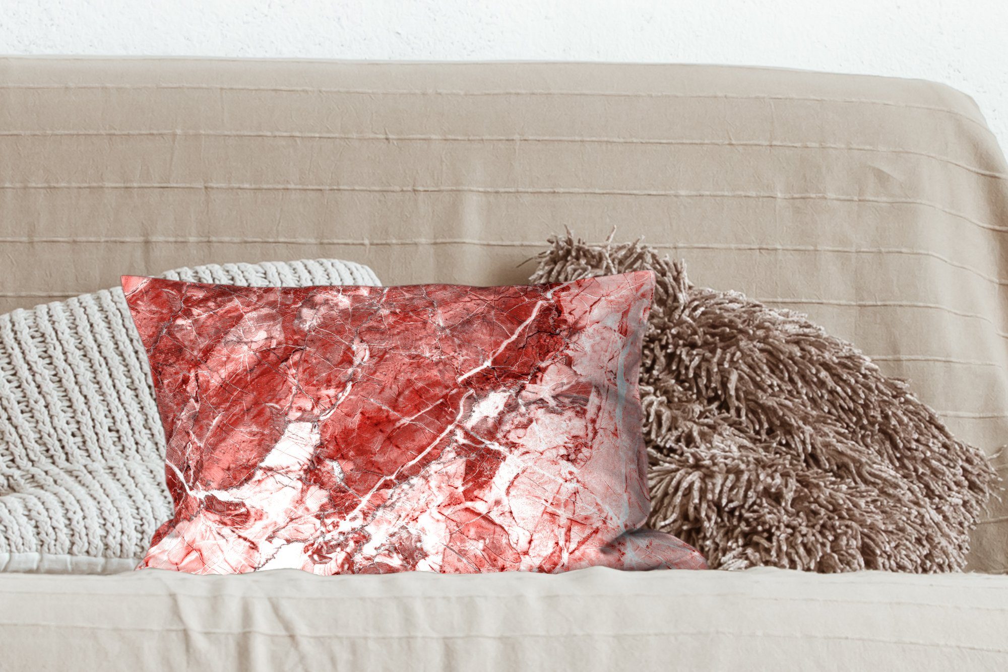 MuchoWow Dekokissen Kristalle Granit mit Schlafzimmer Wohzimmer Dekoration, Füllung, - Zierkissen, Dekokissen Rot - Rosa, 