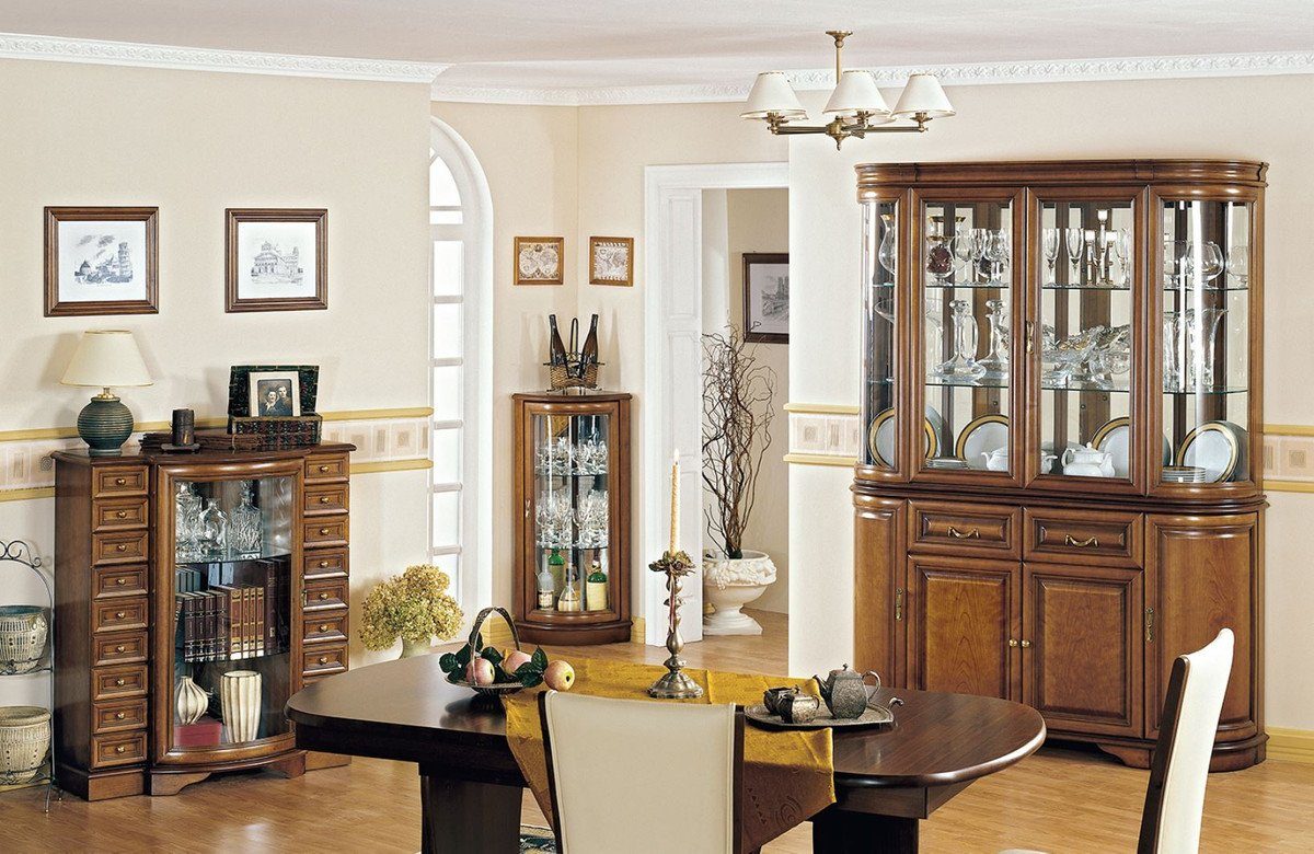 Casa Padrino Buffet Luxus 159,5 Esszimmerschrank x - H. - Teiliger Küchenschrank cm Möbel - Esszimmer Massivholz Luxus Massivholz 212,5 x 42 2 Vitrinenschrank Braun