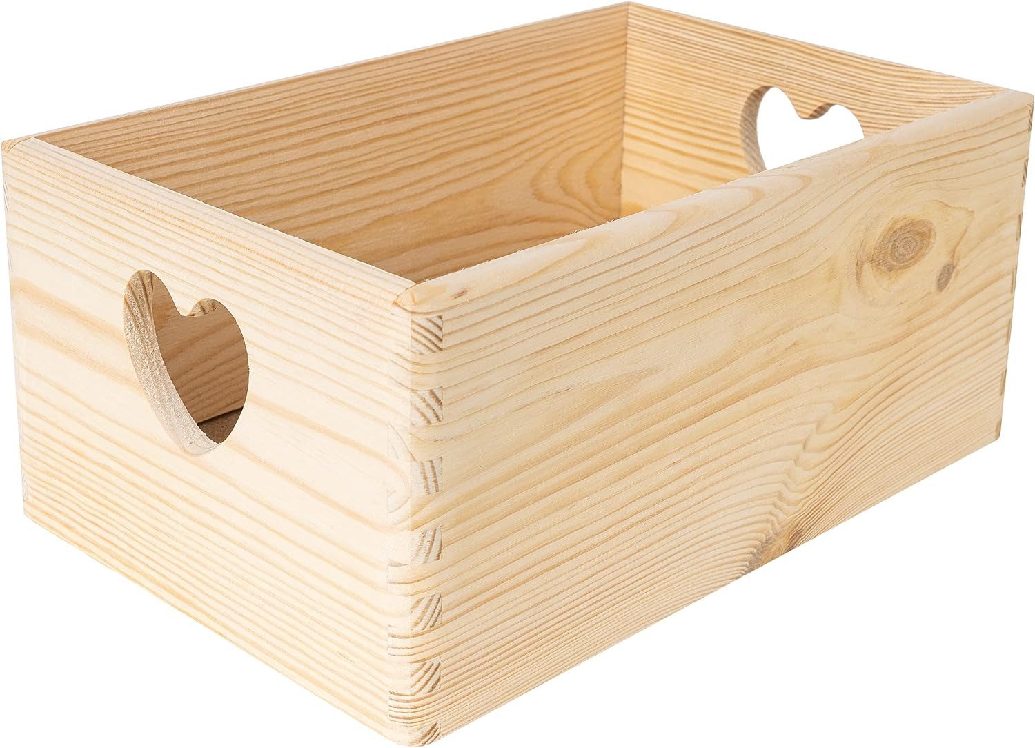 Creative Deco Aufbewahrungsbox Holzkiste Obstkiste Korb ohne Deckel, mit herzförmigen Griffen, unlackiert