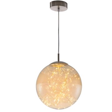 NOWA LED Pendelleuchte, LED-Leuchtmittel fest verbaut, LED Pendellampe Wohnzimmerleuchte Metall Glas amber Chrom H 150 cm