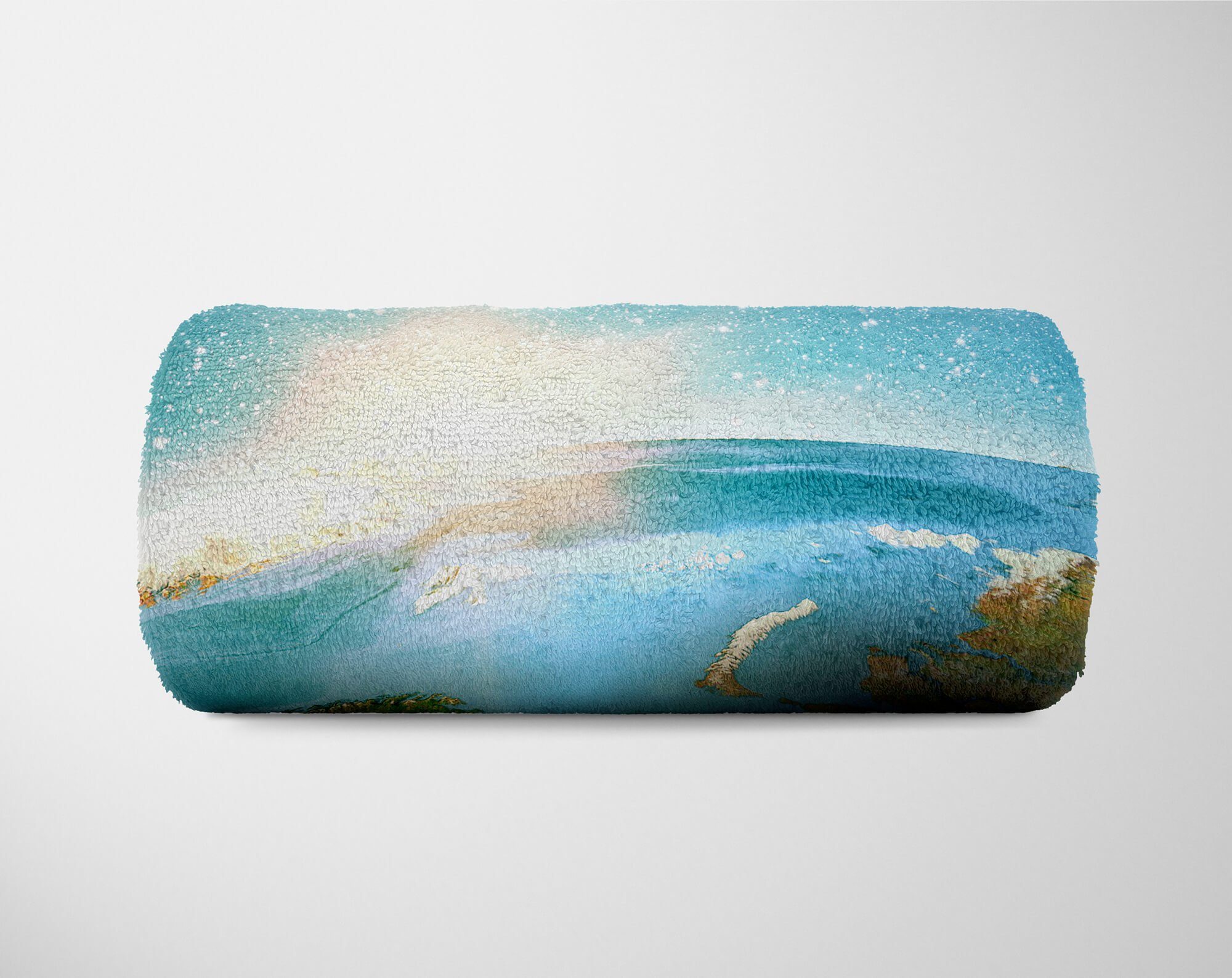 Art Baumwolle-Polyester-Mix Saunatuch Handtücher Kuscheldecke mit (1-St), Sonnen, Erde Handtuch Handtuch Fotomotiv Sinus Strandhandtuch Planet