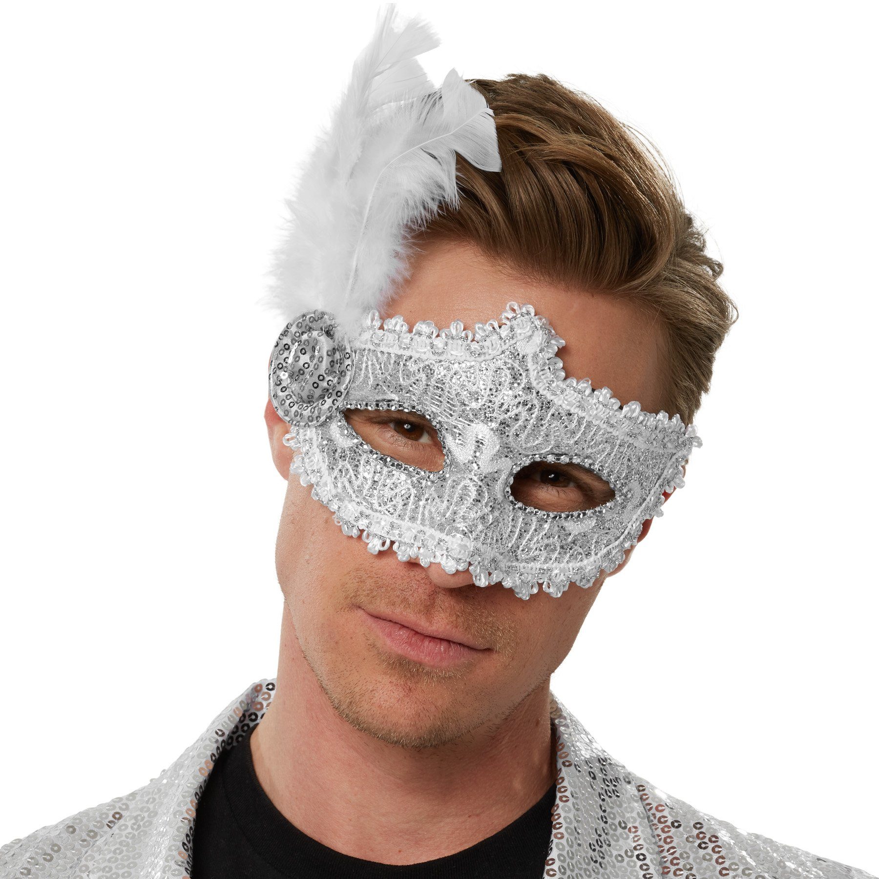 dressforfun Kostüm Venezianische Maske mit seitlicher Feder, Elegante Halbmaske in Einheitsgröße