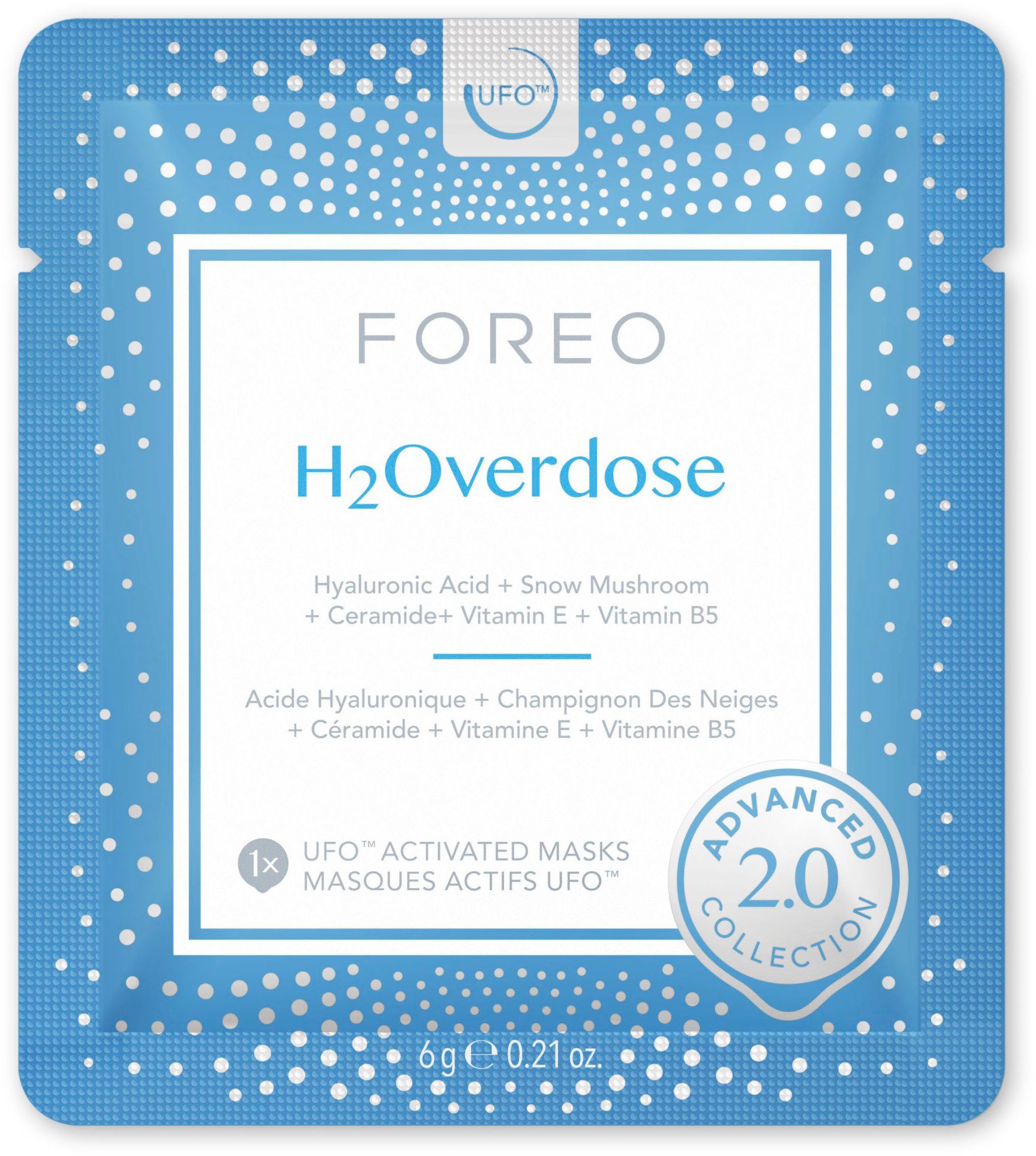 FOREO Gesichtsmaske UFO™ Mask 6-tlg., H2Overdose 2.0 mini Packung, komptibel & UFO™ UFO™ mit