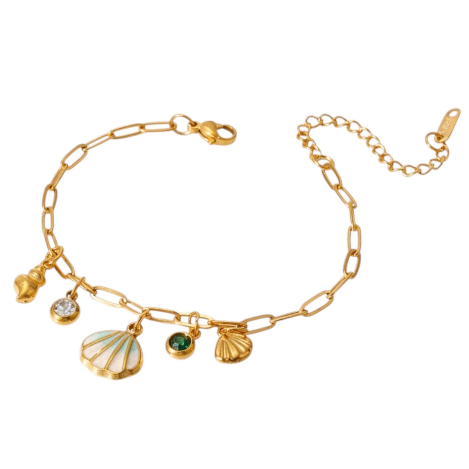 KARMA Armband Muscheln Gold Damen 16 cm Edelstahl vergoldet (maritim, 1-tlg., modern Damenschmuck Sommerschmuck), wasserfest hypoallergen Damenarmband