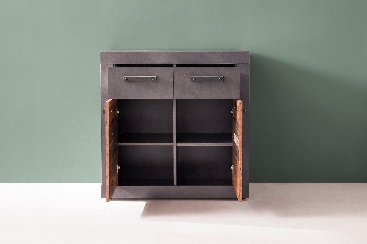 trendteam Sideboard Sideboard Kommode Indy, Old Used Wood / Matera grau, 82x86 cm