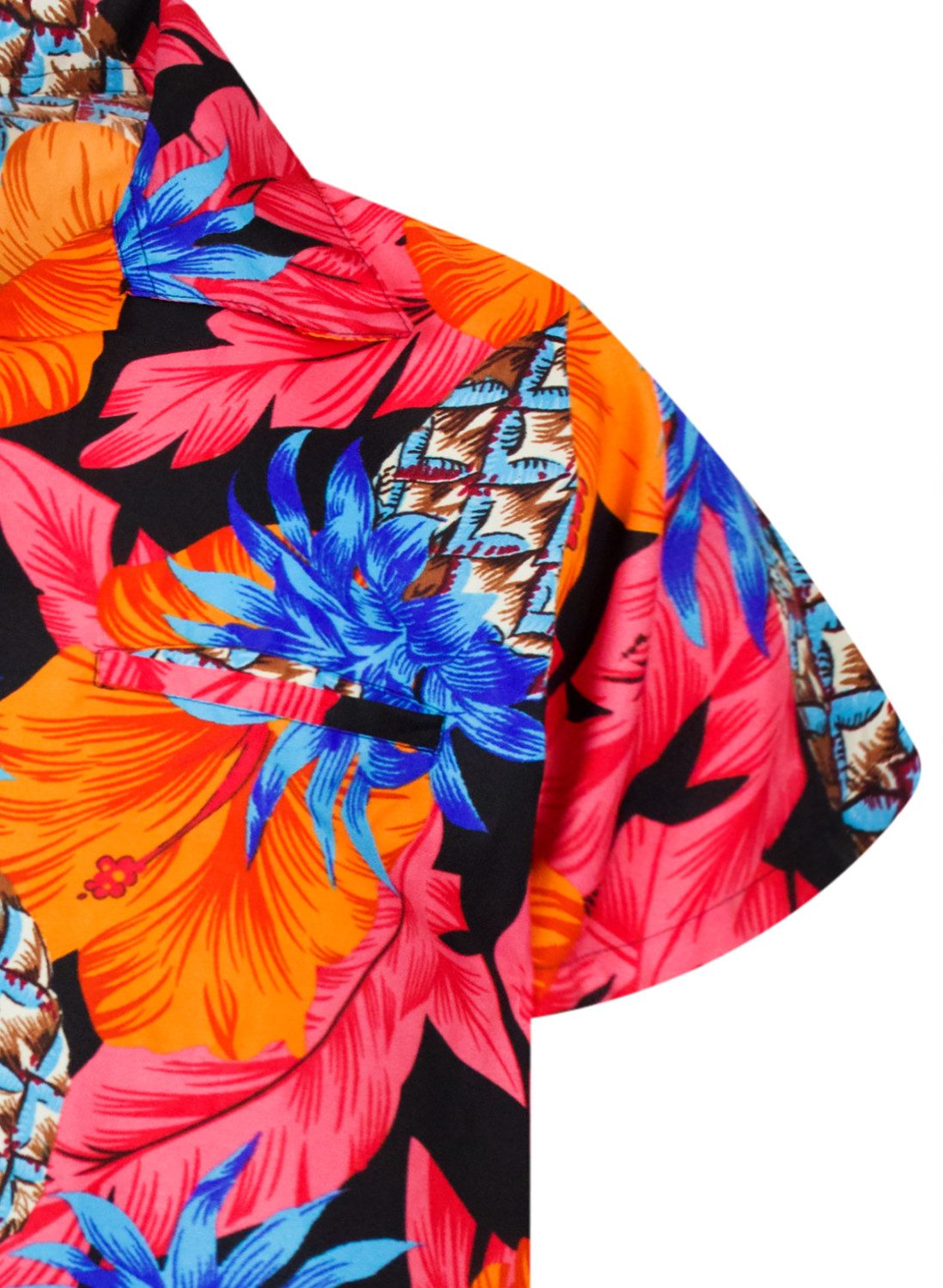 King Kameha Hawaiihemd Pineapple Hibiscus Funky Hawaii-Hemd Kurzarm Front-Tasche Unisex
