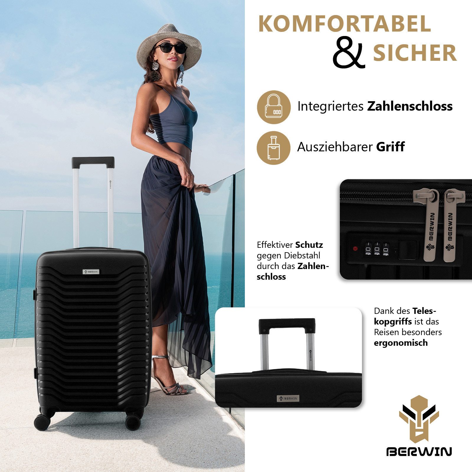 Berwin Trolleyset mit Beautycase Modell Calma Titan Schwarz, 4 Rollen, (Set, 4 tlg., MS-19776) – Bild 5 von 5