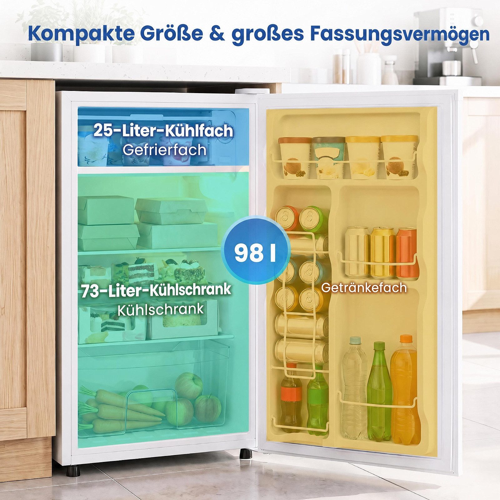COSTWAY Kühlschrank FP11237DE/BC-98, 77.5 cm hoch, 44.5 cm breit, 98L, < 39dB – Bild 2 von 5