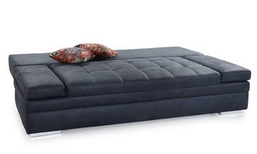 luma-home Schlafsofa 15118, mit Bettkasten 202 cm breit, Armlehnen verstellbar, Bettfunktion, attraktive Steppung, Mikrofaser, Antikleder-Optik, Anthrazit