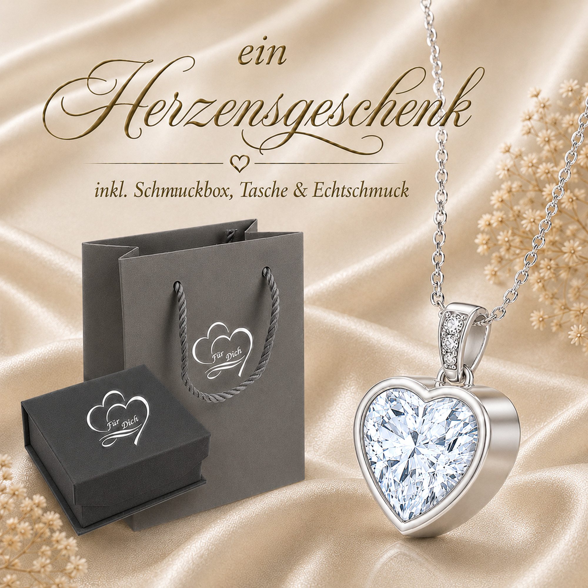 Limana Herzkette Damen Schmuck echt 925 Silber zeitloser Herz Anhänger mit Zirkonia (Geschenk für Freundin Frau Mama inkl. Dose Tasche), Geburtstag Weihnachten  – Bild 2 von 5