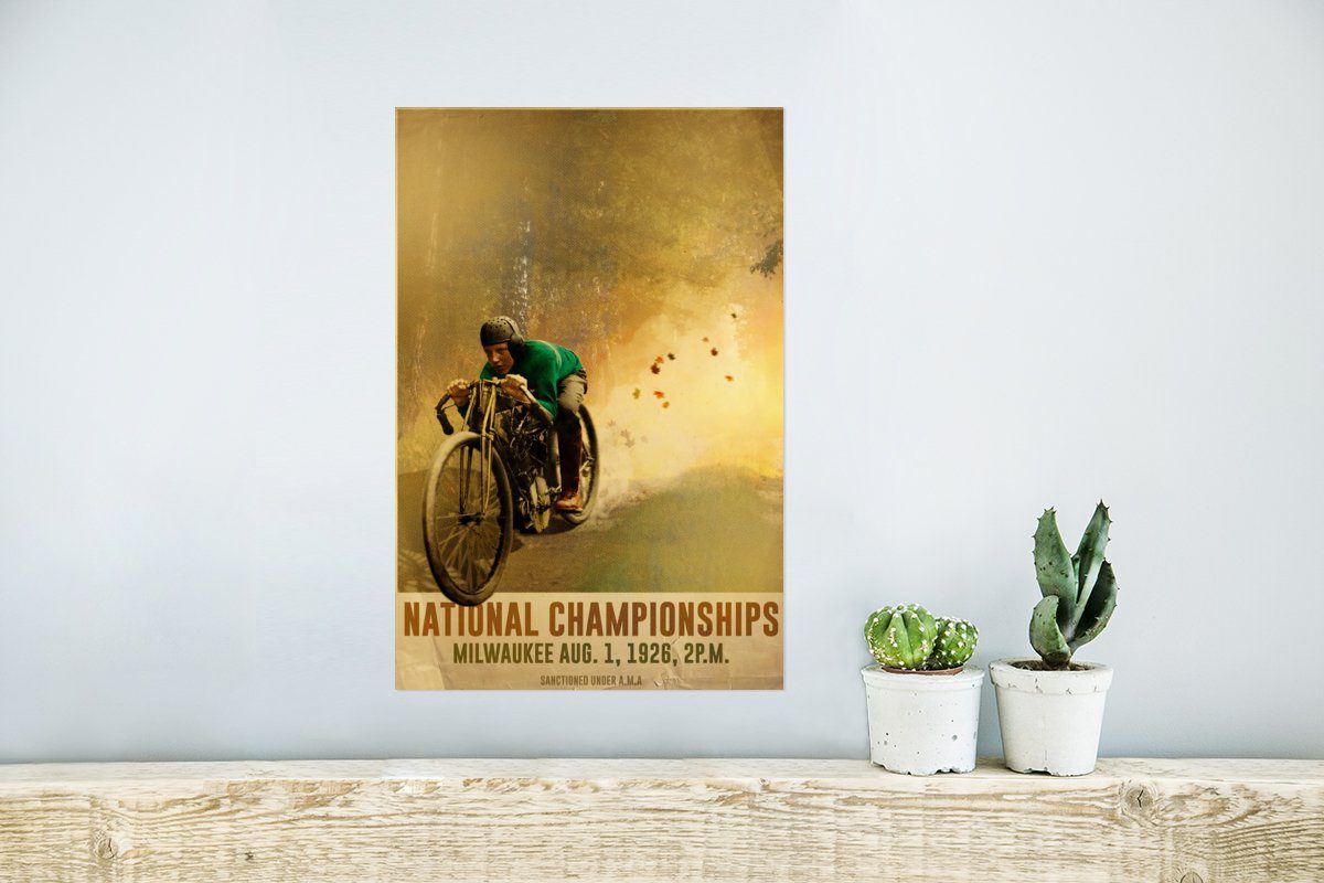 Wohnzimmer, - Poster, Rennen, MuchoWow - St), - für Motorrad Wandposter Rahmen (1 Wandbild, Mancave Poster Vintage Ohne