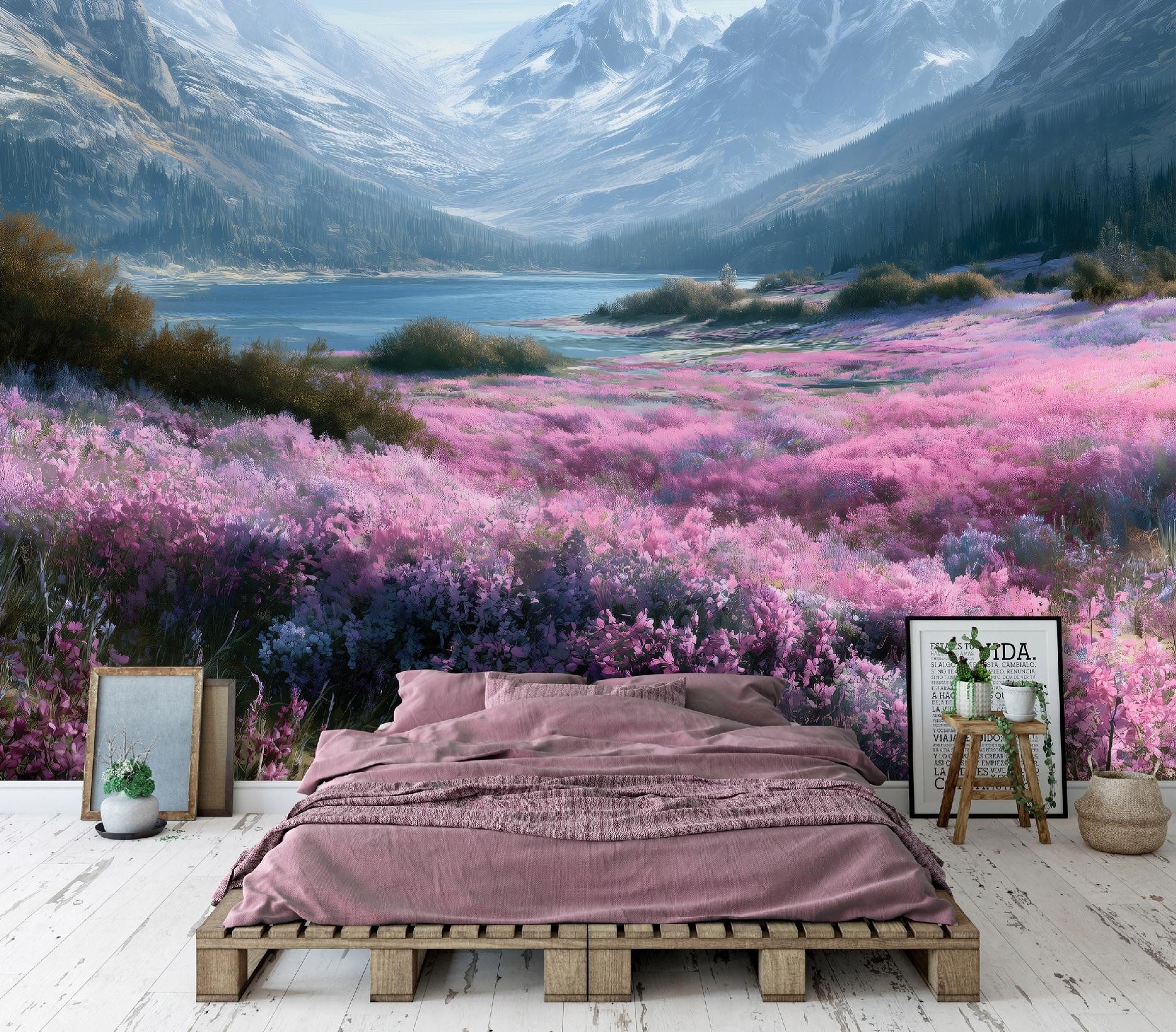 Wallarena Fototapete Berge romantisch beruhigend Schlafzimmer Wohnzimmer 300x210 cm, glatt, 150 x 105 cm