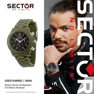 Sector Multifunktionsuhr Sector Herren Armbanduhr Multifunktion, (Multifunktionsuhr), Herren Armbanduhr rund, groß (ca. 45mm), Silikonarmband grün, Fashion
