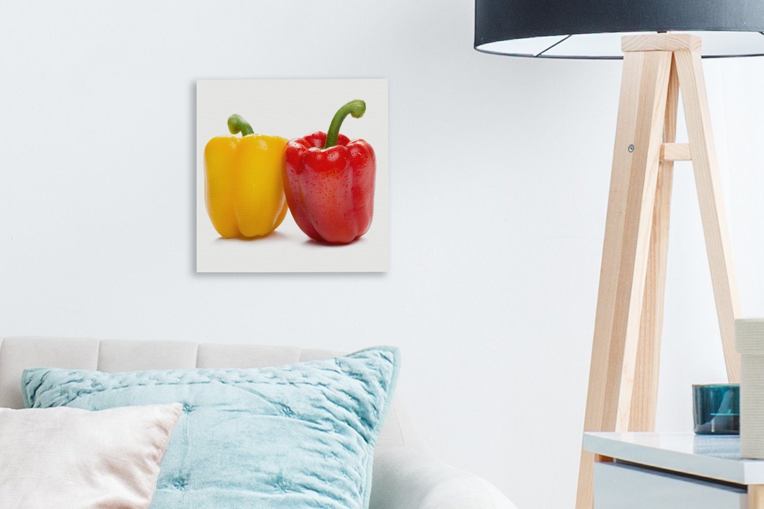 OneMillionCanvasses® Paprikaschoten Leinwand Farbige Leinwandbild Bilder (1 vor Hintergrund, Schlafzimmer für Wohnzimmer weißem St),
