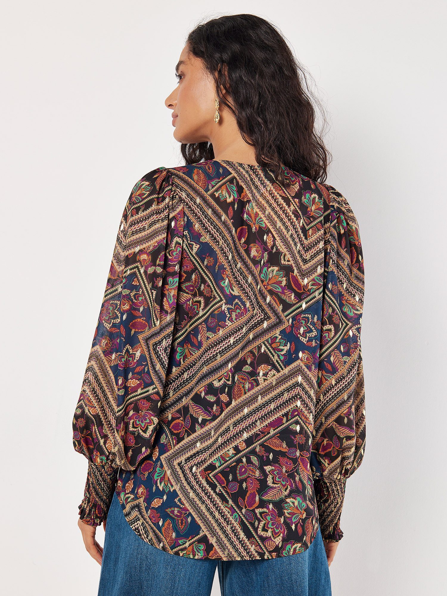 Apricot Tunika Blumendruck Top mit Golddetails – Bild 4 von 5