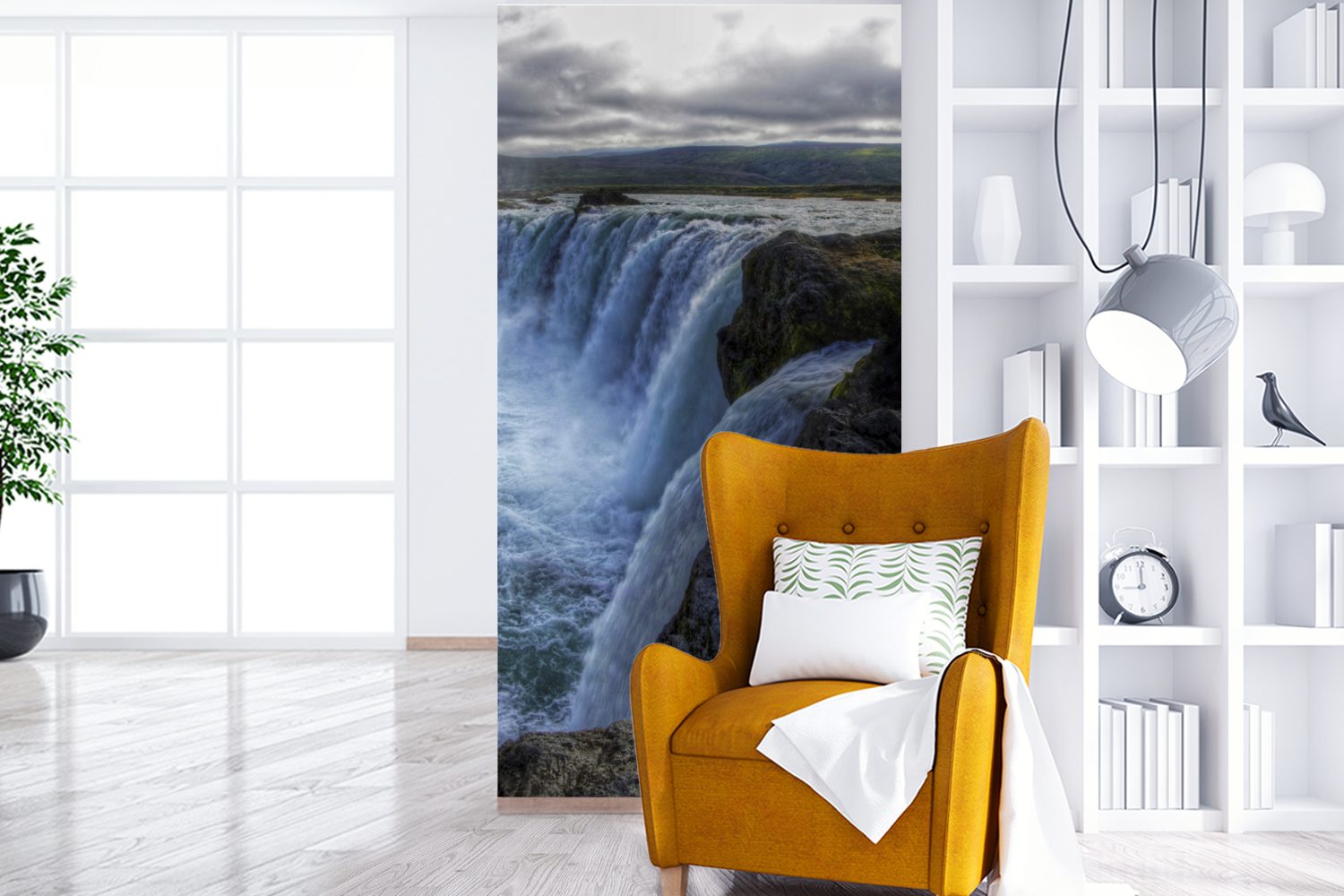 MuchoWow Fototapete Island - Wasserfälle für Küche, bedruckt, Wohnzimmer (2 - St), Vliestapete Matt, Schlafzimmer Blau, Fototapete