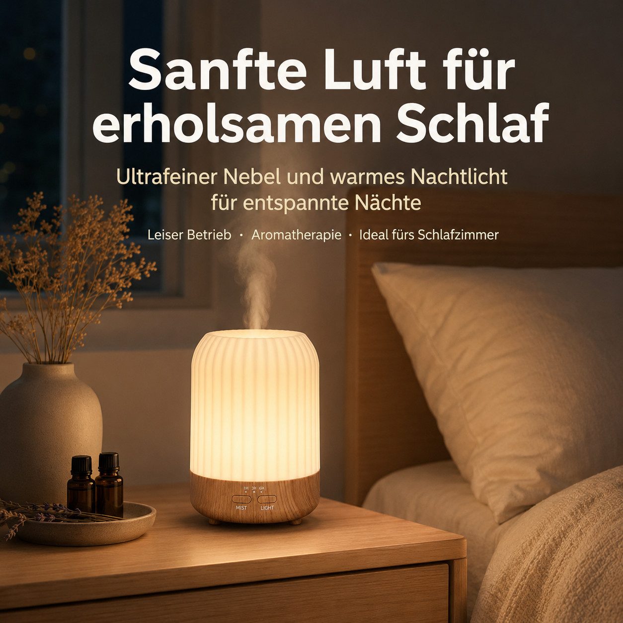 Tekoo Luftbefeuchter Luftbefeuchter Aroma Diffuser mit Timer & Nachtlicht, 250ml Holzoptik, 0,25 l Wassertank