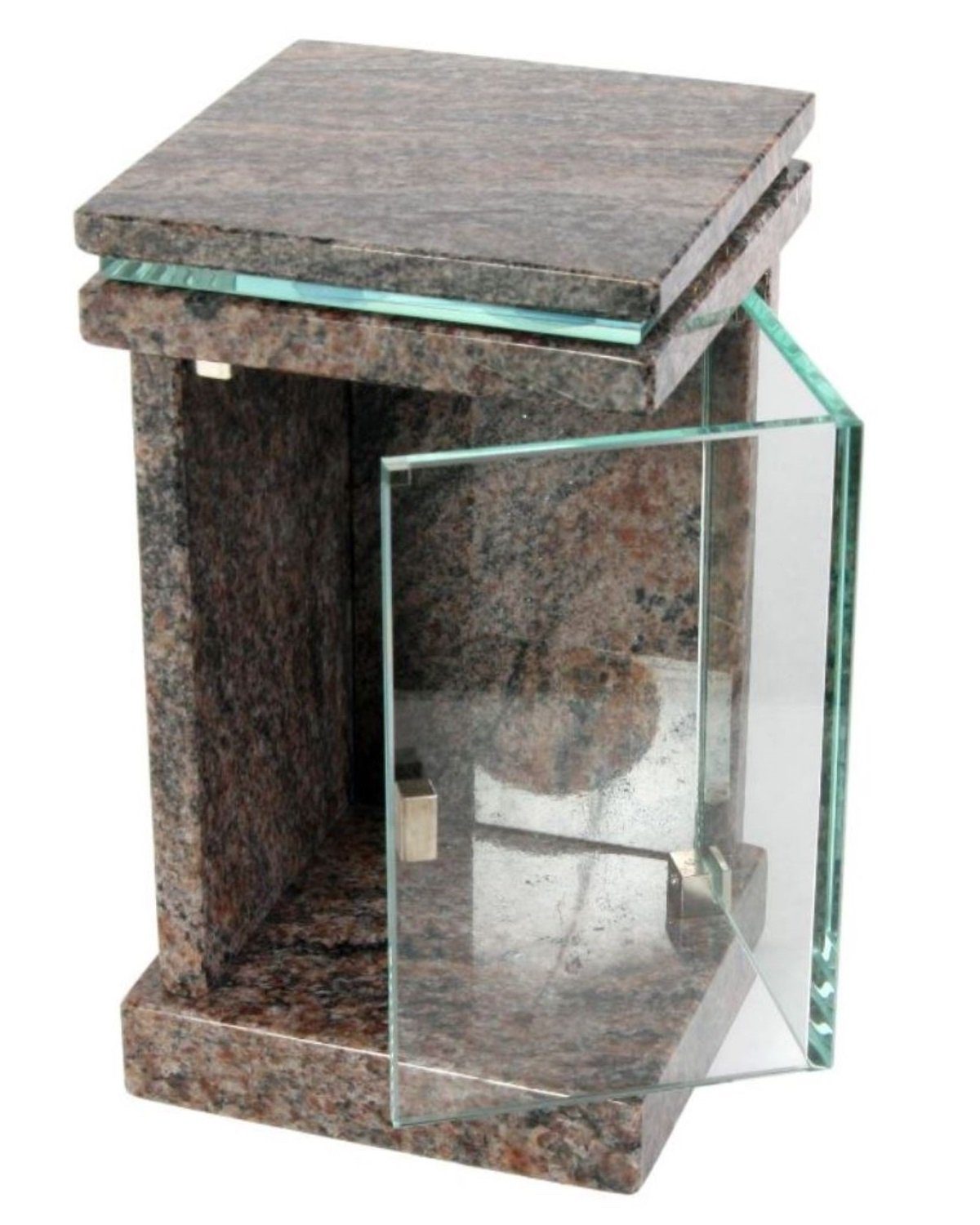 KOKA eckig, Granit Grab-Licht, modern, hochwertig, witterungsbeständig robust Glastür, Juparana Grab-Lampe mit Dekoobjekt Friedhofs-Laterne, und