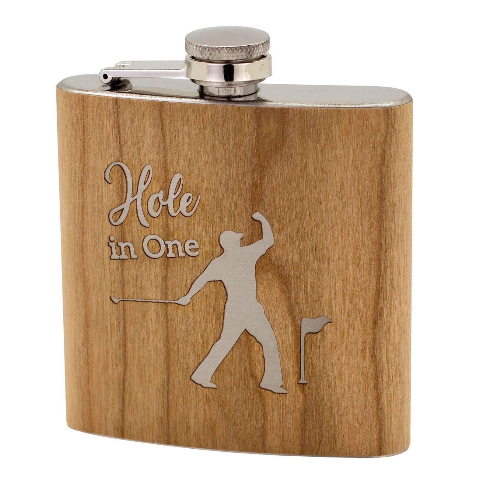 HTI-Living Flachmann Flachmann Hole in One, Trinkflasche Schnapsflasche Holz