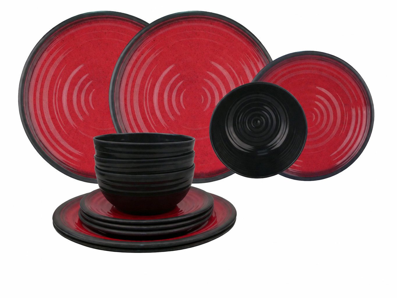 HEKERS Geschirr-Set 100% Melamin Geschirr Granit, 1 Personen, Melamin, Bruchsicheres, leichtes Melamin Geschirr für Haushalt & Outdoor