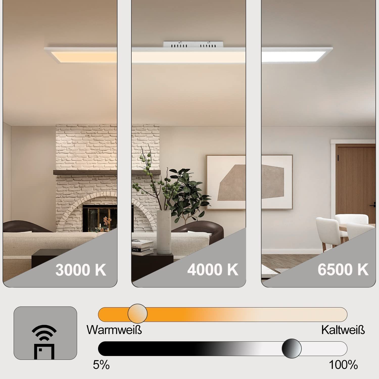 ZMH LED Panel Deckenleuchte 120 cm dimmbar mit Fernbedienung,3000–6500 K, Dimmbar, Memory-Funktion, LED fest integriert, Kaltweiß, Warmweiß, 42W 3360 lm, Hellig – Bild 3 von 5