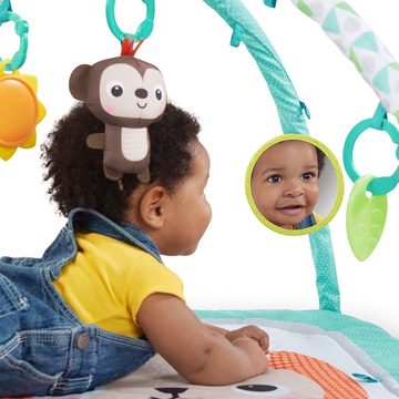 Bright Starts Spielmatte Safari Blast Baby Krabbeldecke mit 5 Spielzeuge Affe ab Geburt, mit Spielzeug zum Mitnehmen,ab Geburt,Gepolstert,maschinenwaschbar