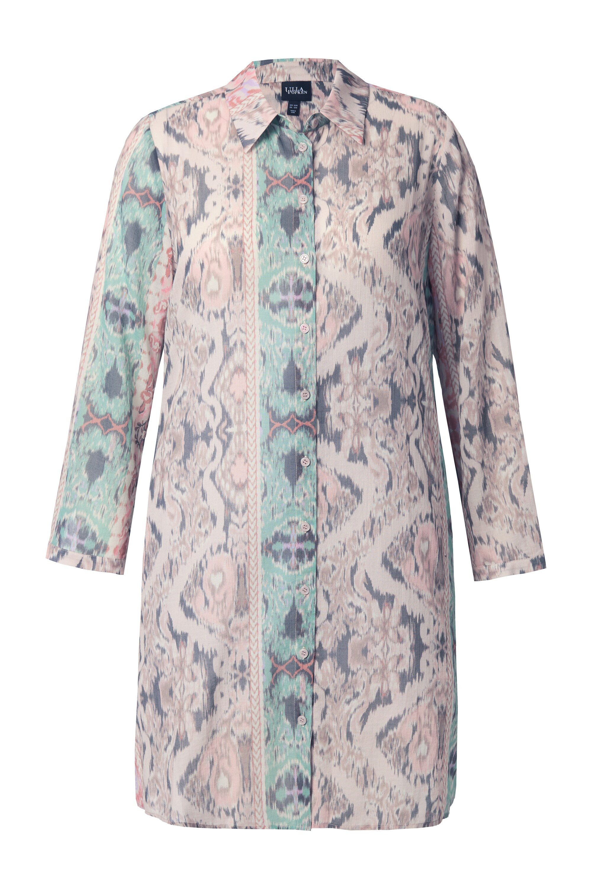 Ulla Popken Longbluse Longbluse Patchdruck A-Linie Hemdkragen Langarm günstig online kaufen