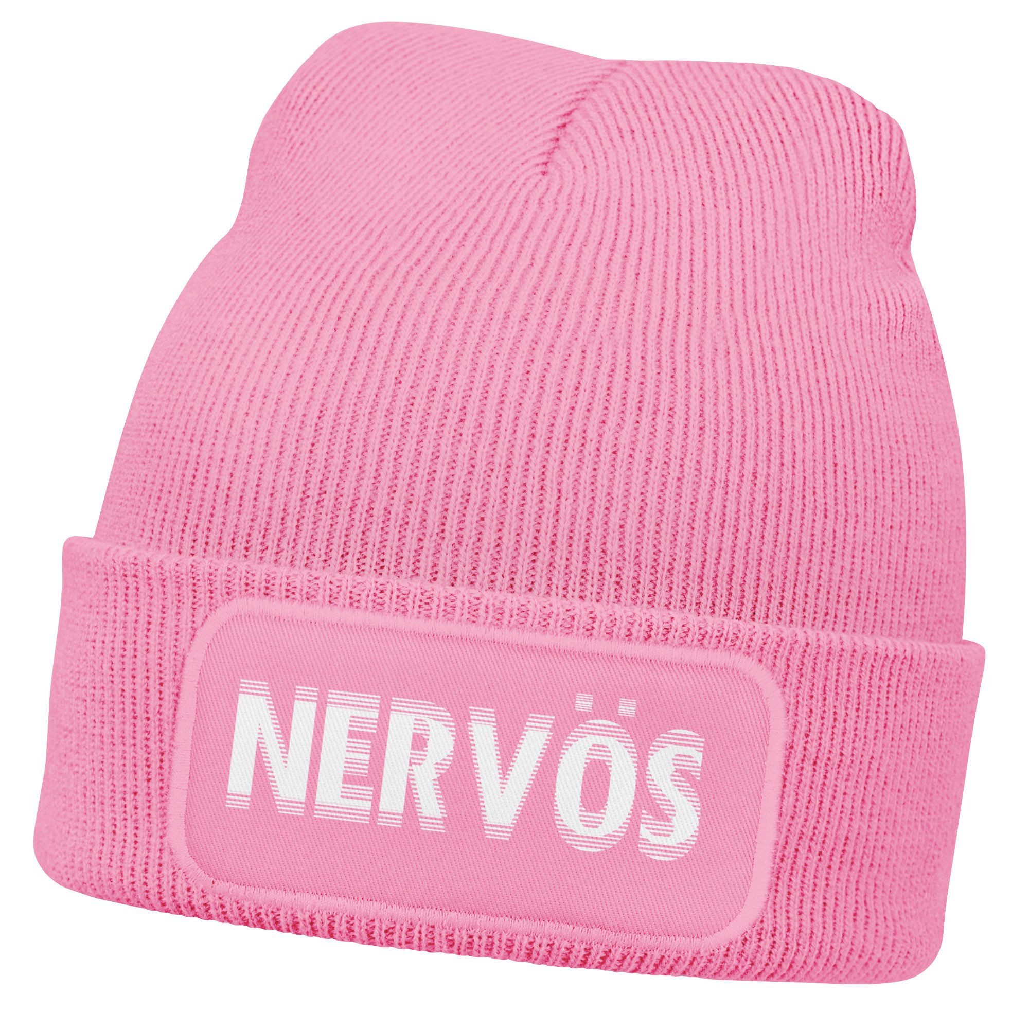 Strickmütze Damen Beanie mit Patch Strickmütze mit Spruch Nervös Aufdruck