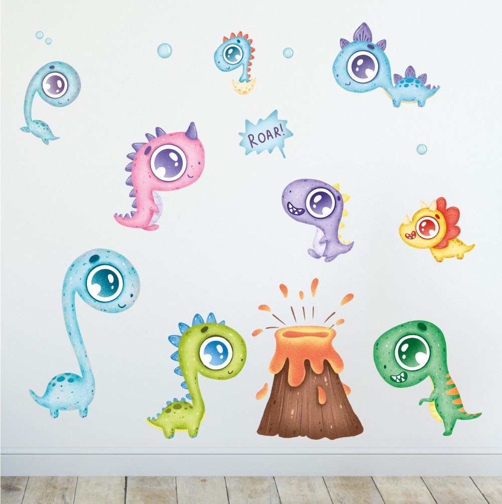 Sunnywall Wandtattoo Wandsticker - Dinosaurier Baby - Wandtattoo Kinder Wandaufkleber (6 St), konturgeschnitten