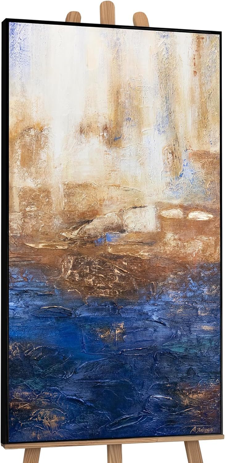 YS-Art Картина Marine II, Abstrakte Изображения, Vertikales Leinwand Bild Handgemalt Blau Gold Abstrakt