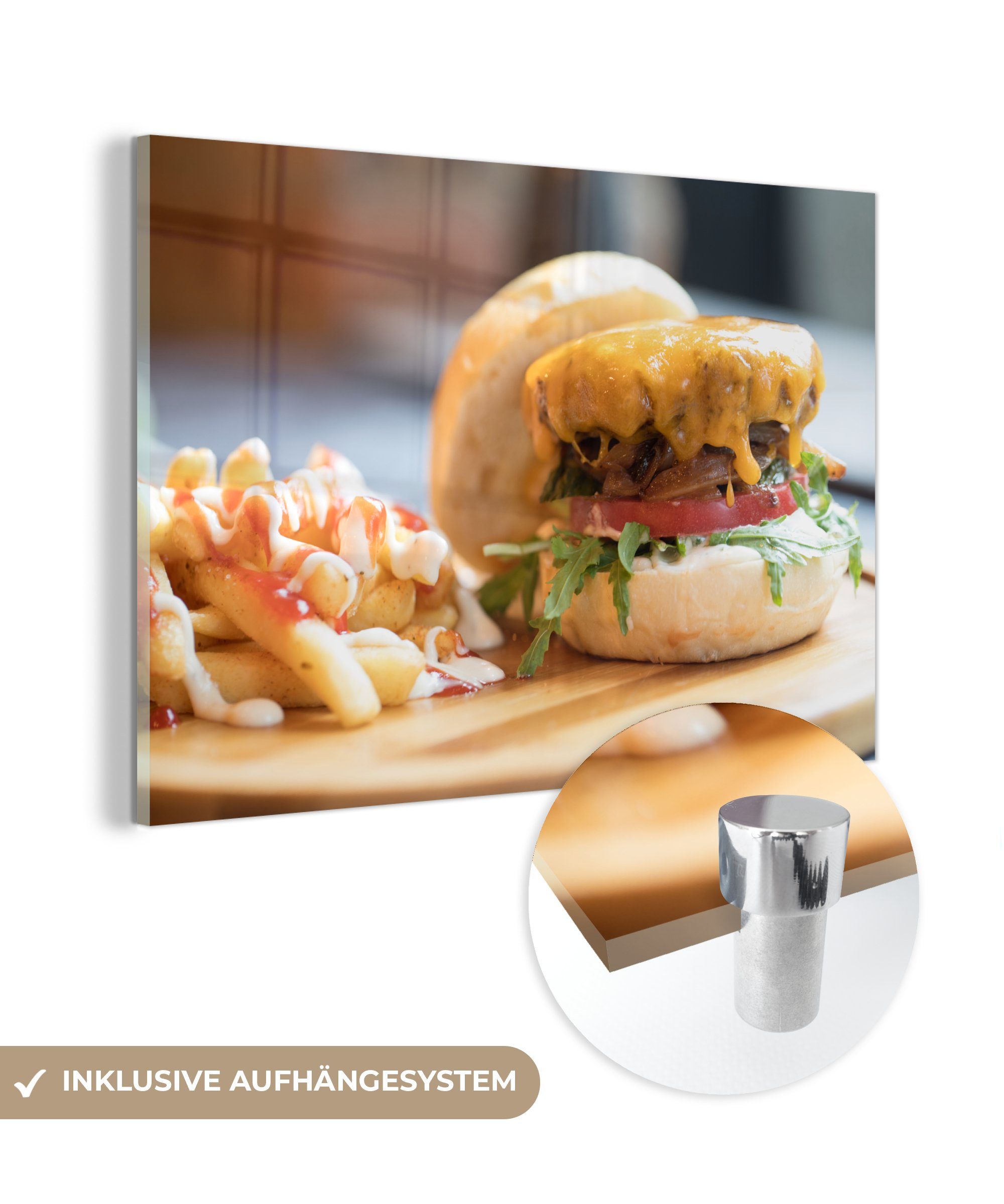 MuchoWow Acrylglasbild Hamburger mit geschmolzenem Käse, (1 St), Acrylglasbilder Wohnzimmer & Schlafzimmer | Bilder