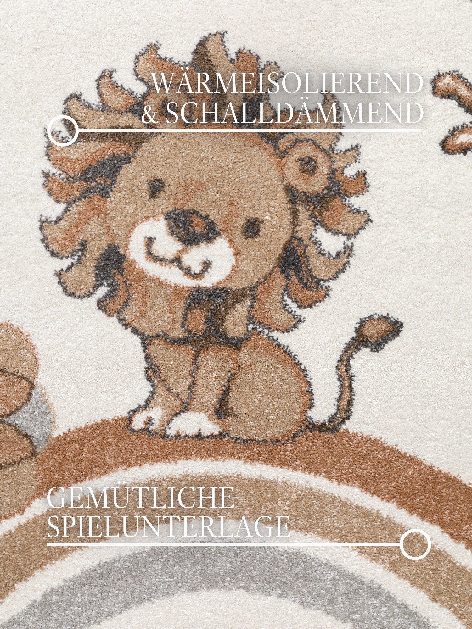 Villeroy & Boch Kinderteppich Roar like a Lion Teppich, rund, Höhe: 9 mm, Spielteppich weich, Kinderzimmer, Boho Kids Spielunterlage, Tieremotiv – Bild 4 von 5