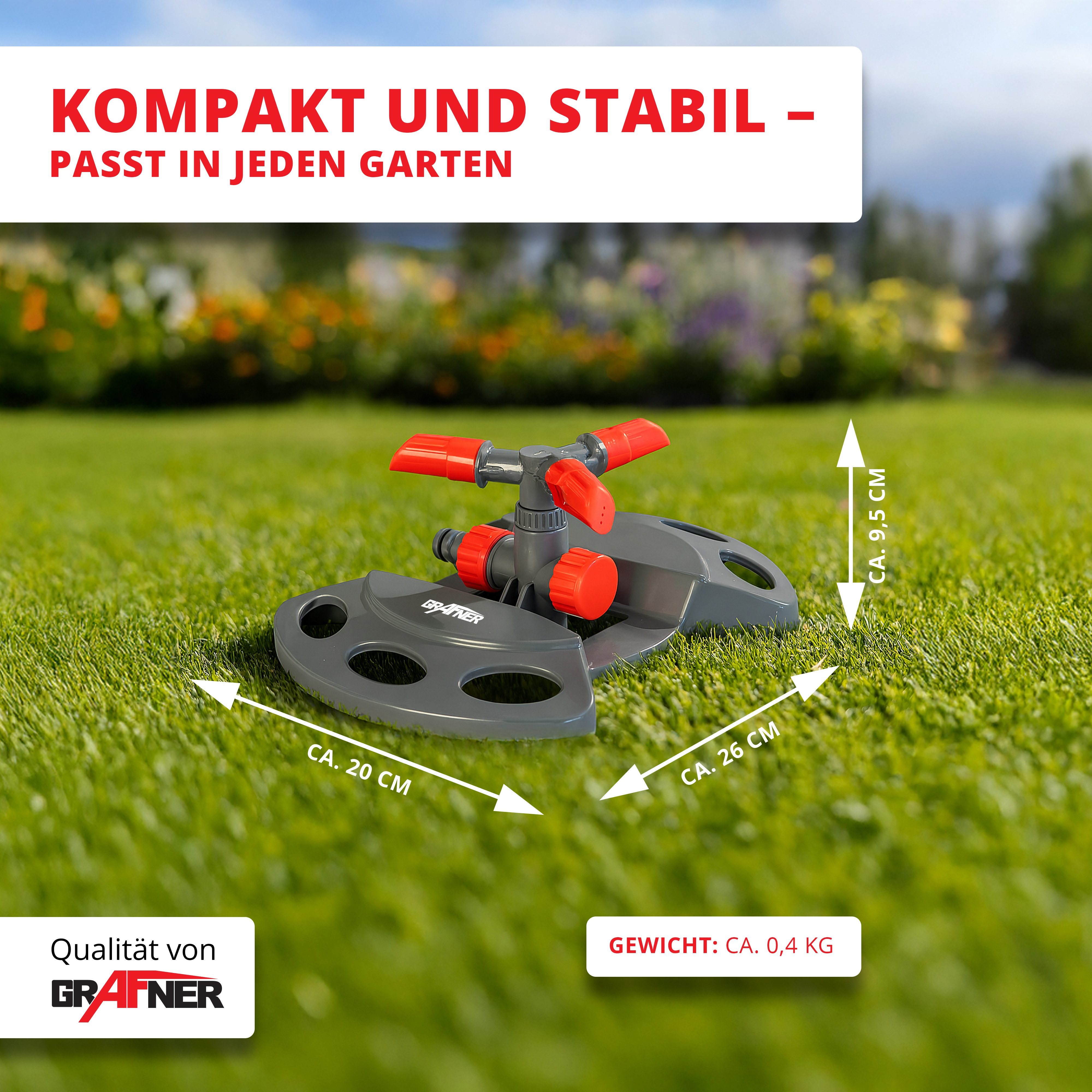 Thumbnail - Grafner Bewässerungssystem Rasensprenger Kreis- und Sektorenregner Beregner RS10823, Einstellbare Reichweite für Flächen...