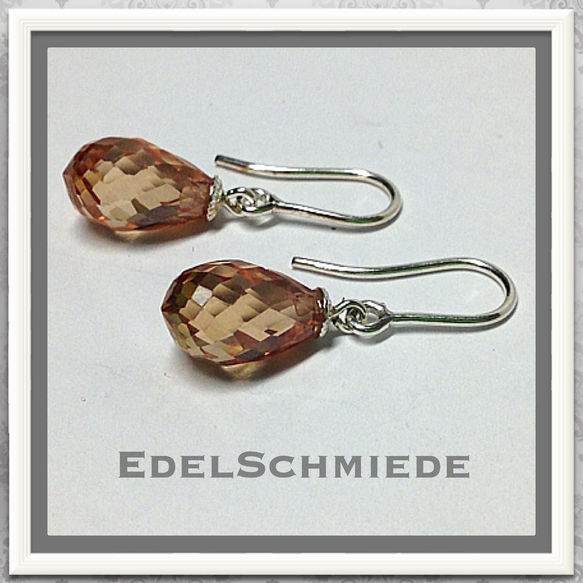 Paar Ohrhänger Edelschmiede925 Ohrhänger 925 Silber mit tropfenförm. Zirk. beige